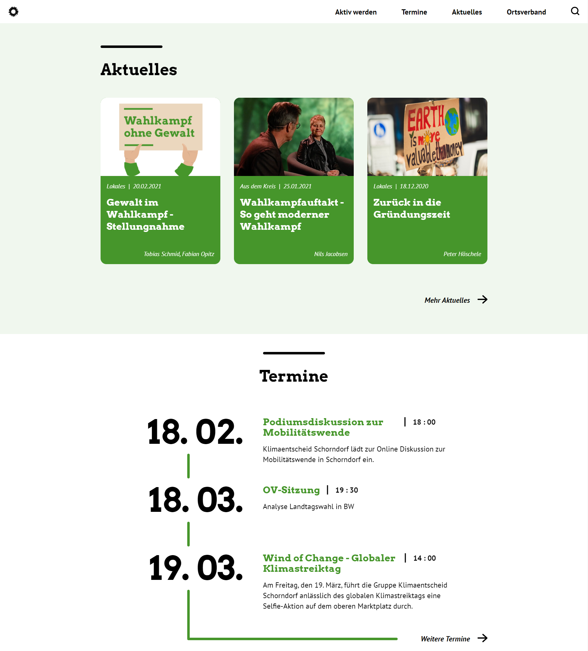 screenshot of green party schorndorf website