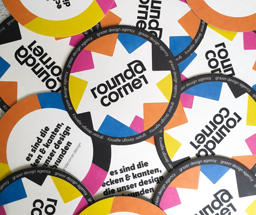 beermats with slogan and logo of roundacorner